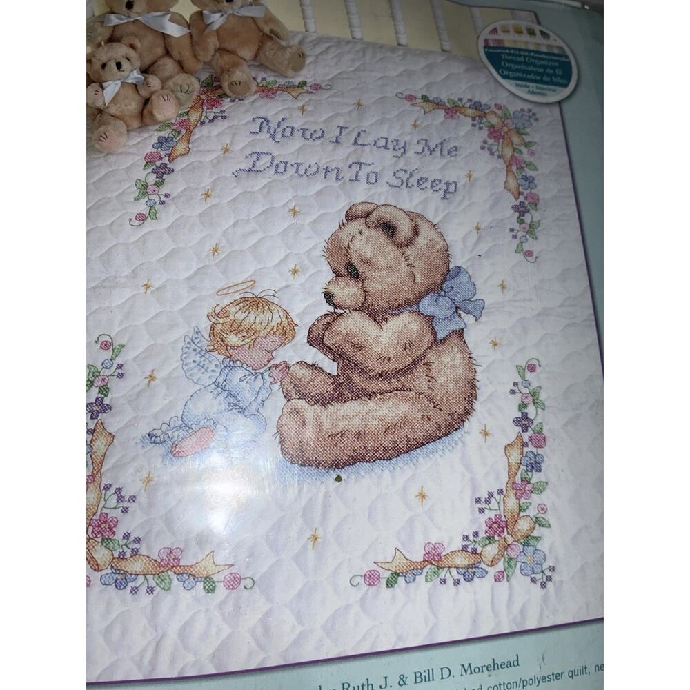 DIMENSIONS Sweet Prayer Quilt Stamped Cross Stitch Kit #13088 Teddy Bear Angel